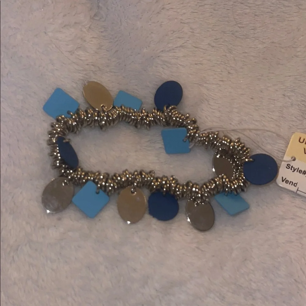 Silver and Blue Charm Bracelet boho contemporary stretchy